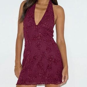 NWOT Codami Halter Sequin mini dress burgundy.